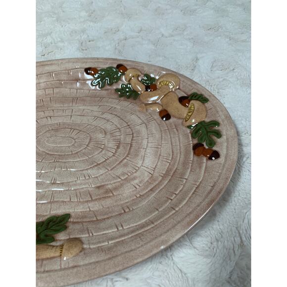 Vintage 1975 Ceramic Hand Painted Platter Mushrooms Acorns Leaves - Picture 4 of 9